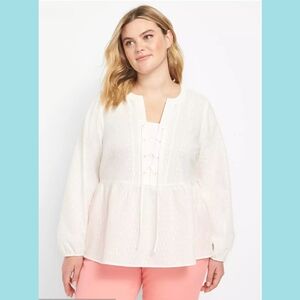 Lane Bryant Long Sleeve Split Neck Blouse